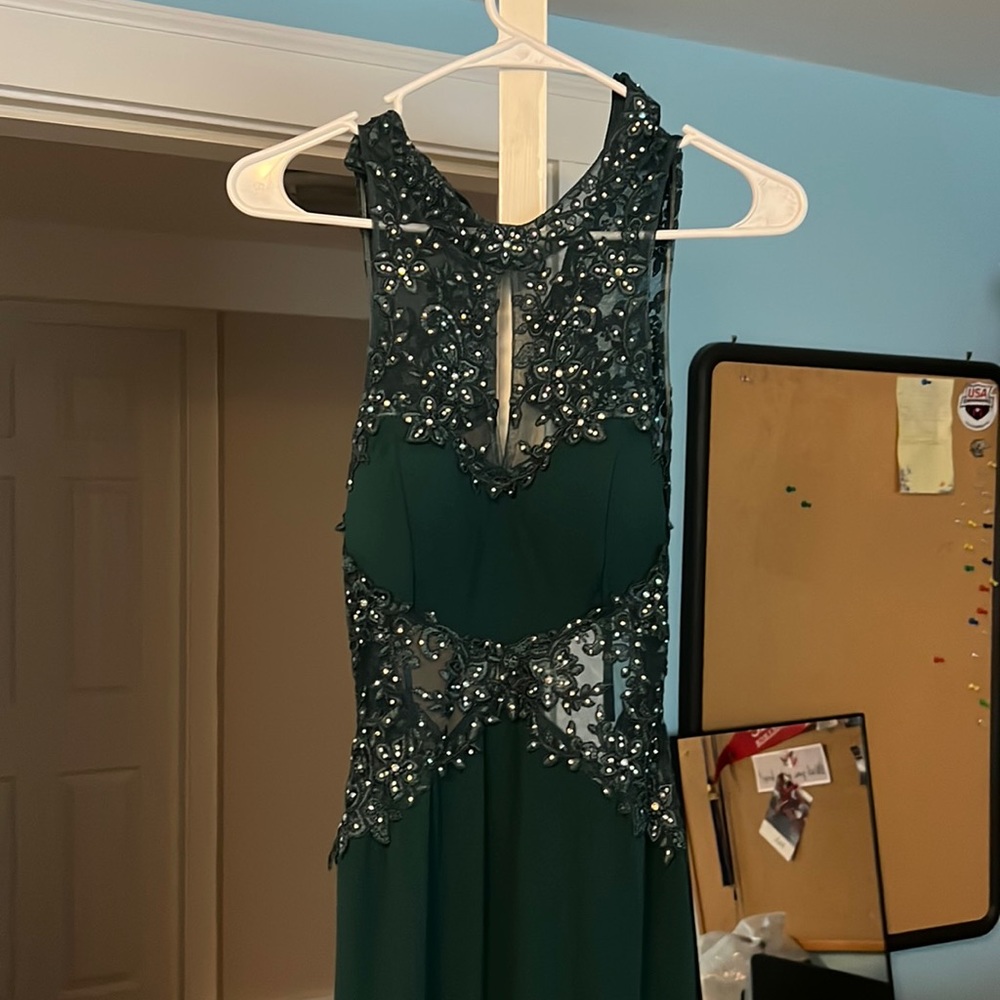 dark green beaded designed formal dress